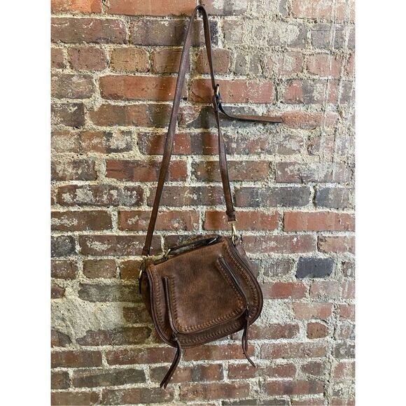 Madison West Brown PU Leather Saddlebag Top Handle Adjustable Crossbody Purse - Picture 1 of 16